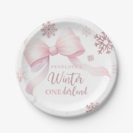 Plato De Papel Winter Onederland Pink Bow Girl 1st Birthday
