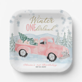 Plato De Papel Winter Onederland Pink Truck First Birthday