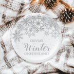 Plato De Papel Winter Onederland Primer cumpleaños copos de nieve<br><div class="desc">Invierno Onederland primera fiesta de cumpleaños con copos de nieve de purpurina plateado.</div>