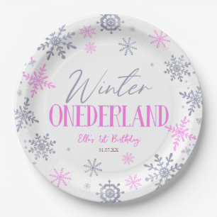 Plato De Papel Winter ONEderland Snowflake Primer Fiesta de cumpl