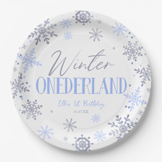 Plato De Papel Winter ONEderland Snowflake Primer Fiesta de cumpl (Anverso)