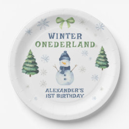 Plato De Papel Winter Onederland Snowman 1er cumpleaños