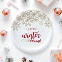 Plato De Papel Winter ONEdernald Red y el cumpleaños del copo de