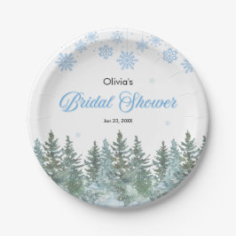 Plato De Papel Winter Pine Trees Snowflakes Bridal Shower