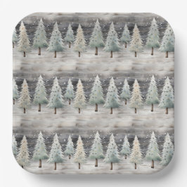 Plato De Papel Winter Pines & Holiday Sentiments