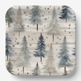 Plato De Papel Winter Pines & Holiday Sentiments