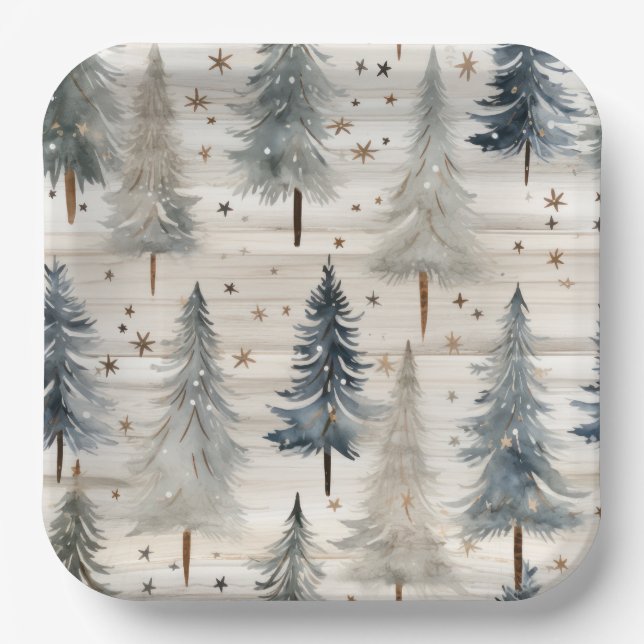 Plato De Papel Winter Pines & Holiday Sentiments (Anverso)
