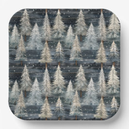 Plato De Papel Winter Pines & Holiday Sentiments