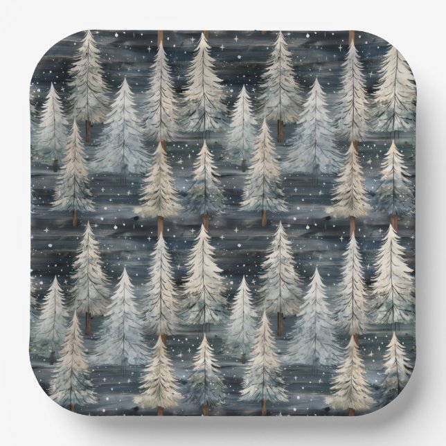 Plato De Papel Winter Pines & Holiday Sentiments (Anverso)