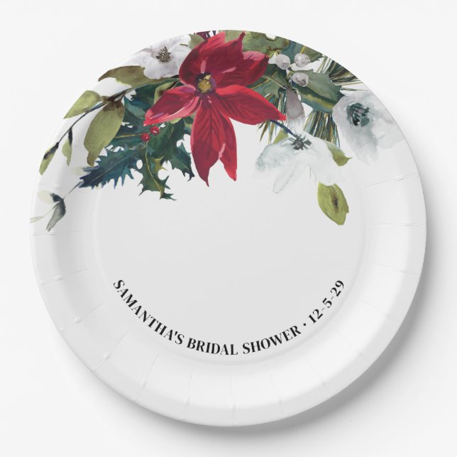 Plato De Papel Winter Poinsettia Bridal Shower (Anverso)