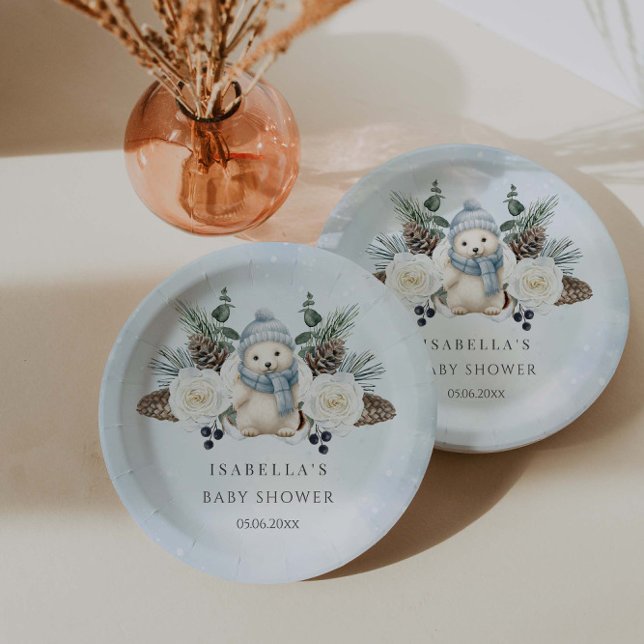 Plato De Papel Winter Polar Bear Boy Baby Shower (Subido por el creador)