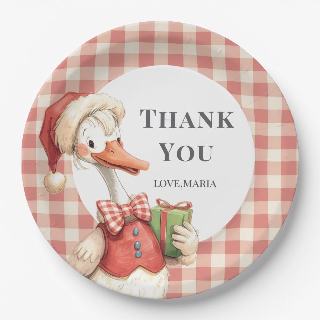 Plato De Papel Winter Red Christmas Silly Goose  1st birthday (Anverso)