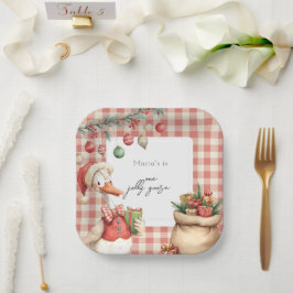 Plato De Papel Winter Red Christmas Silly Goose  1st birthday