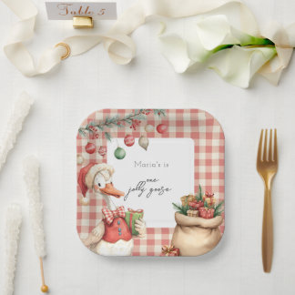 Plato De Papel Winter Red Christmas Silly Goose  1st birthday