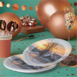 Plato De Papel Winter scene custom Christmas Holiday  Paper<br><div class="desc">Winter scene custom Christmas,  customize greetings</div>