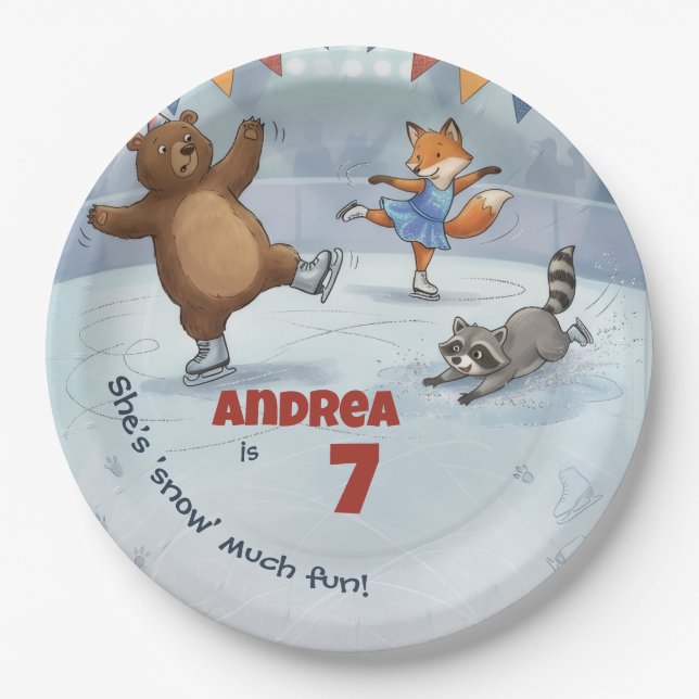Plato De Papel Winter Slapstick Ice Skating Birthday paperplate P (Anverso)