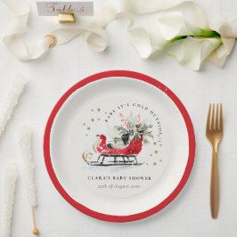 Plato De Papel Winter Sleigh Its Cold Outside Neutral Baby Shower