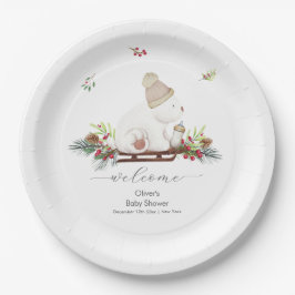 Plato De Papel Winter Sleigh Polar Bear Baby Shower Welcome