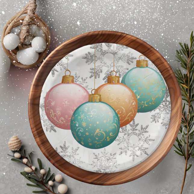 Plato De Papel Winter Snowflakes Balls Ornaments Baby Shower (Subido por el creador)