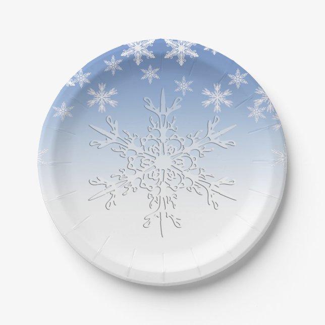 Plato De Papel Winter Snowflakes Blue 7" (Anverso)