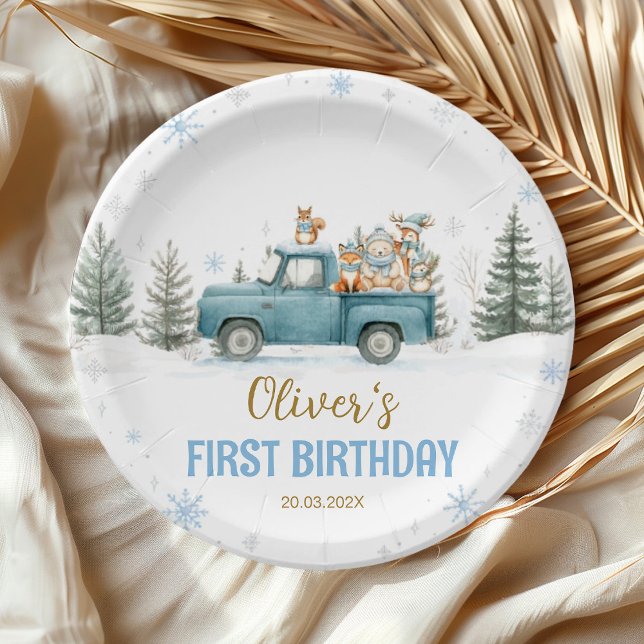 Plato De Papel Winter Truck Onederland Forest Birthday (Subido por el creador)