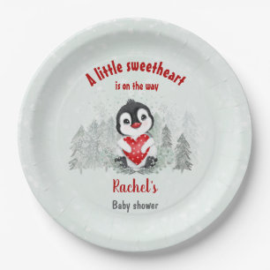 Plato De Papel Winter Valentines Penguin Boy Baby Shower