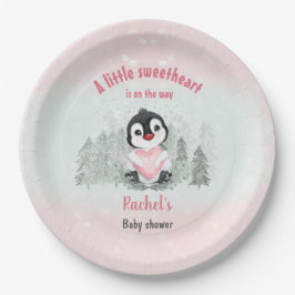 Plato De Papel Winter Valentines Penguin Chica Baby Shower