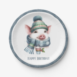 Plato De Papel Winter Vibes Carne de cerdo y Gorra - Cumpleaños
