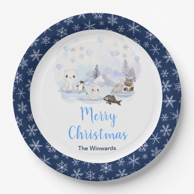 Plato De Papel Winter Wonderland Arctic Animals Merry Christmas (Anverso)