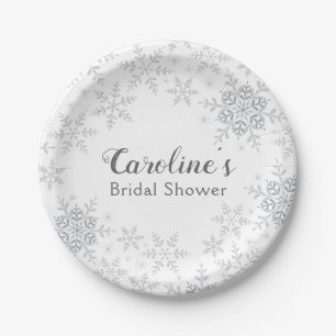 Plato De Papel Winter Wonderland Bridal Shower Silver Snowflakes