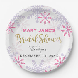 Plato De Papel Winter Wonderland Bridal Shower Snowflake Rosa