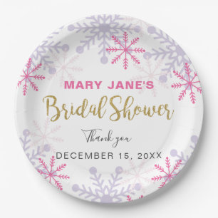 Plato De Papel Winter Wonderland Bridal Shower Snowflake Rosa