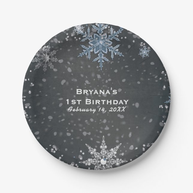 Plato De Papel Winter Wonderland Chalk Blue Gray Personalizado Fi (Anverso)