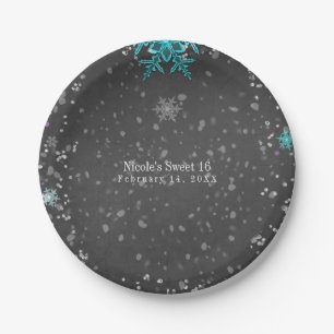 Plato De Papel Winter Wonderland Chalk Personalizado Verde azulad
