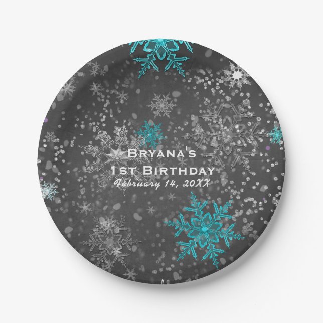 Plato De Papel Winter Wonderland Chalk Personalizado Verde azulad (Anverso)