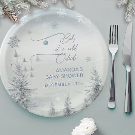 Plato De Papel Winter Wonderland es el frío fuera de Baby Shower