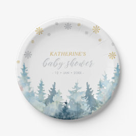 Plato De Papel Winter Wonderland Gold & Silver Snow Baby Shower