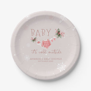 Plato De Papel Winter Wonderland hace frío fuera de Baby Shower