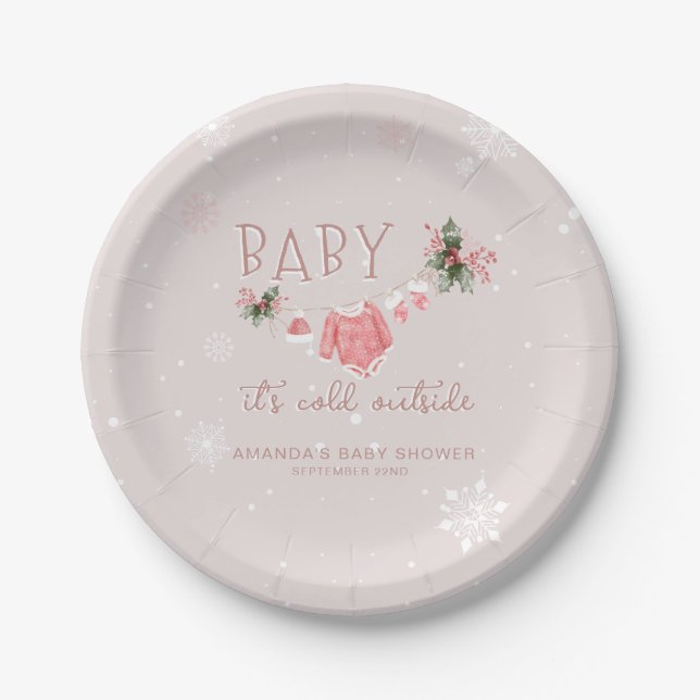 Plato De Papel Winter Wonderland hace frío fuera de Baby Shower (Anverso)