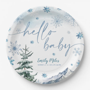 Plato De Papel Winter Wonderland Hello Baby Paper Plates