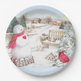 Plato De Papel Winter Wonderland ilustrado para hombres de nieve