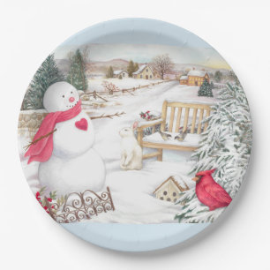 Plato De Papel Winter Wonderland ilustrado para hombres de nieve