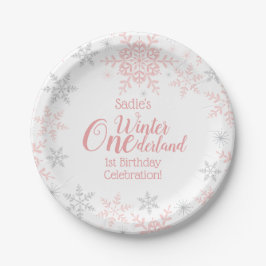 Plato De Papel Winter Wonderland Primer cumpleaños copos de nieve