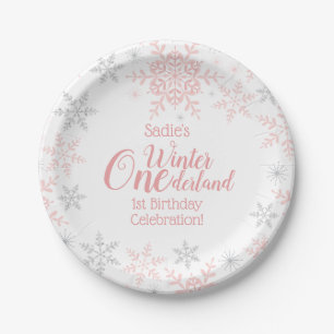 Plato De Papel Winter Wonderland Primer cumpleaños copos de nieve