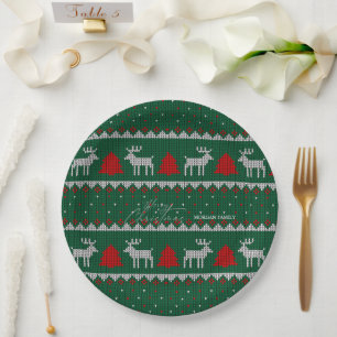 Plato De Papel Winter Wonderland,Reindeer Pine Tree Green