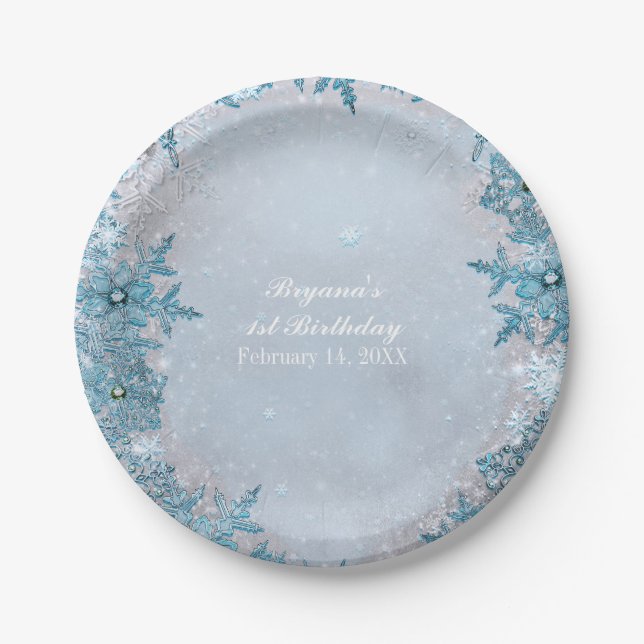 Plato De Papel Winter Wonderland Snowflakes Blue Elegant Fiesta (Anverso)
