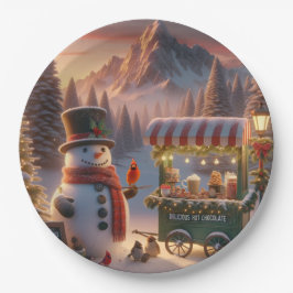 Plato De Papel Winter Wonderland Snowman's Hot Chocolate Cart