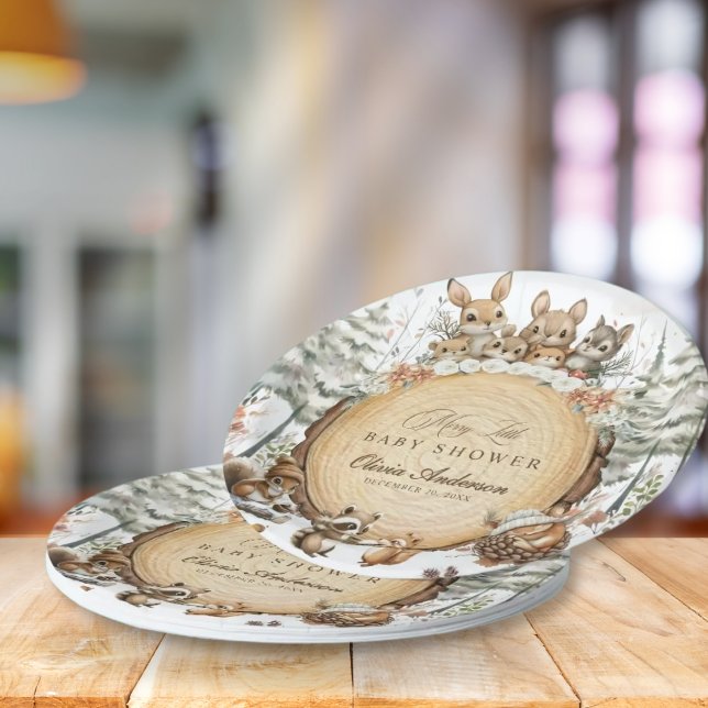 Plato De Papel Winter Wonderland Woodland Animals Baby Shower (Subido por el creador)