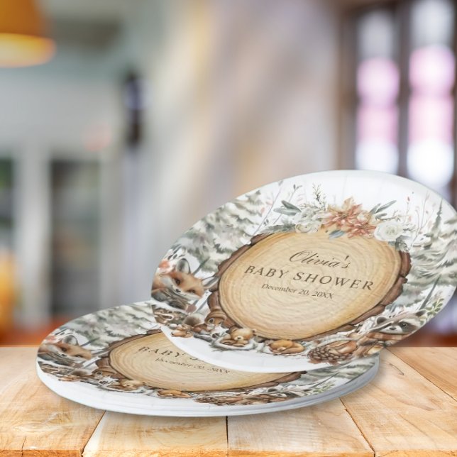 Plato De Papel Winter Wonderland Woodland Animals Baby Shower (Subido por el creador)