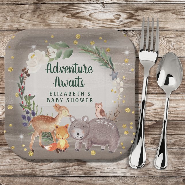 Plato De Papel Winter Woodland Animals Baby Shower (Subido por el creador)